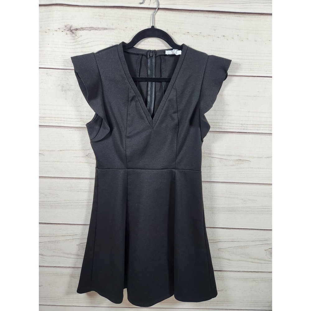 BCBGeneration Women's Black Whisper‎ Ruffle Back Zip V-Neck Mini Dress Size 6